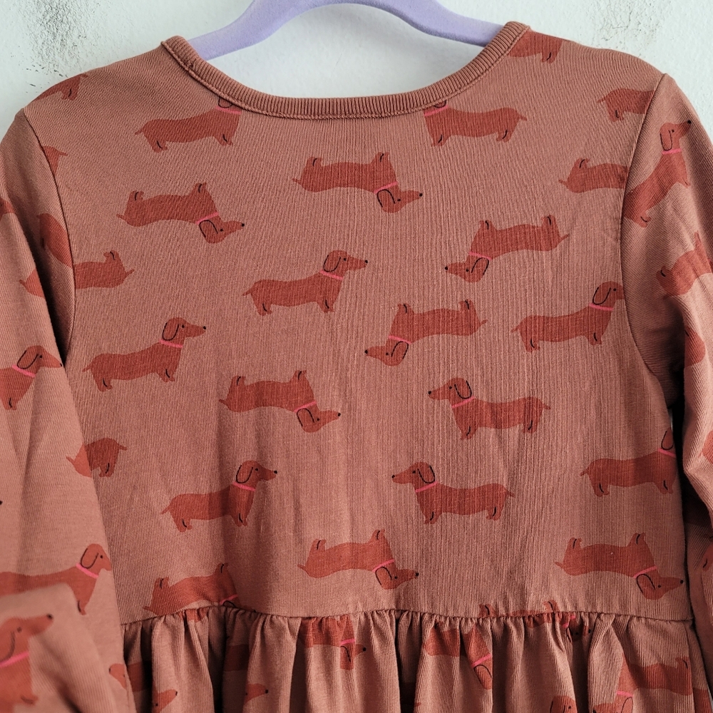 Hanna Andersson 6/7 Long Sleeve Playground Dress Wiener Dog Dachshund Brown - Picture 6 of 8